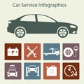 Car service Infographics. Auto service and repair icons isolated on white background. Colorful vector illustration in flat design Royalty Free Stock Photo